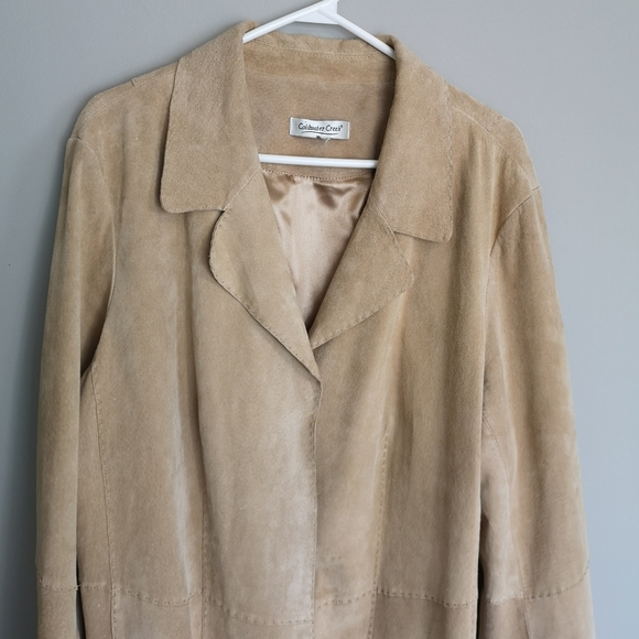 Vintage 100% Genuine Leather Long Suede Open Front Southwestern Boho Coat - Picture 5 of 16